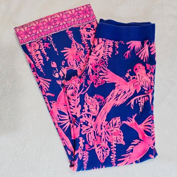 Lilly Pulitzer ✦ Seaside Beach Pants ✦ Pink Navy Blue Tropical Print Rayon S - Picture 9 of 14